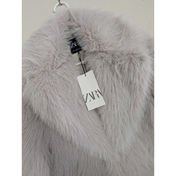 ZARA NEW WOMAN FAUX FUR COAT Fluffy Mid-length ECRU OFF-White XS M 6318/242 - Picture 17 of 17